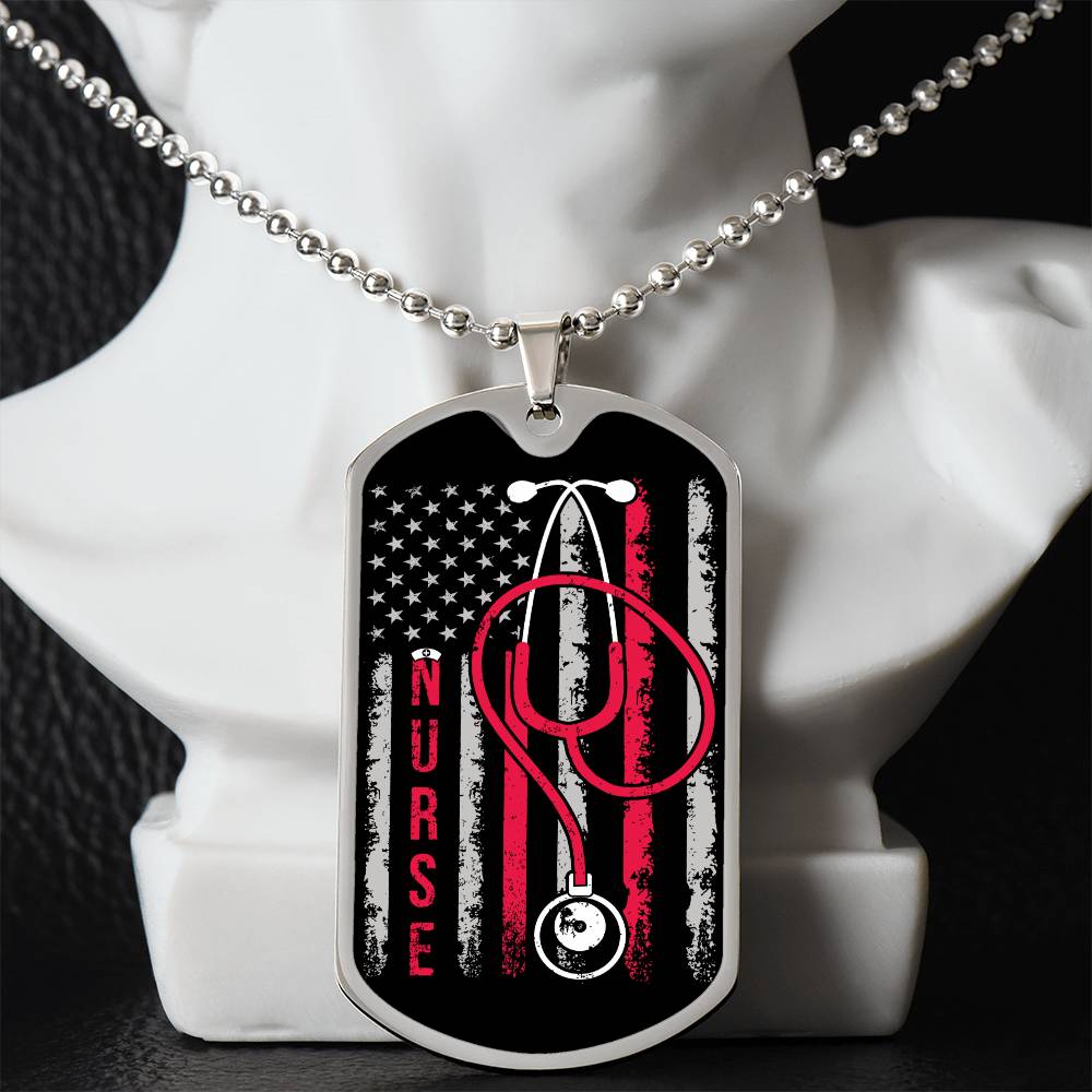 American Nurse American Flag Dog Tag