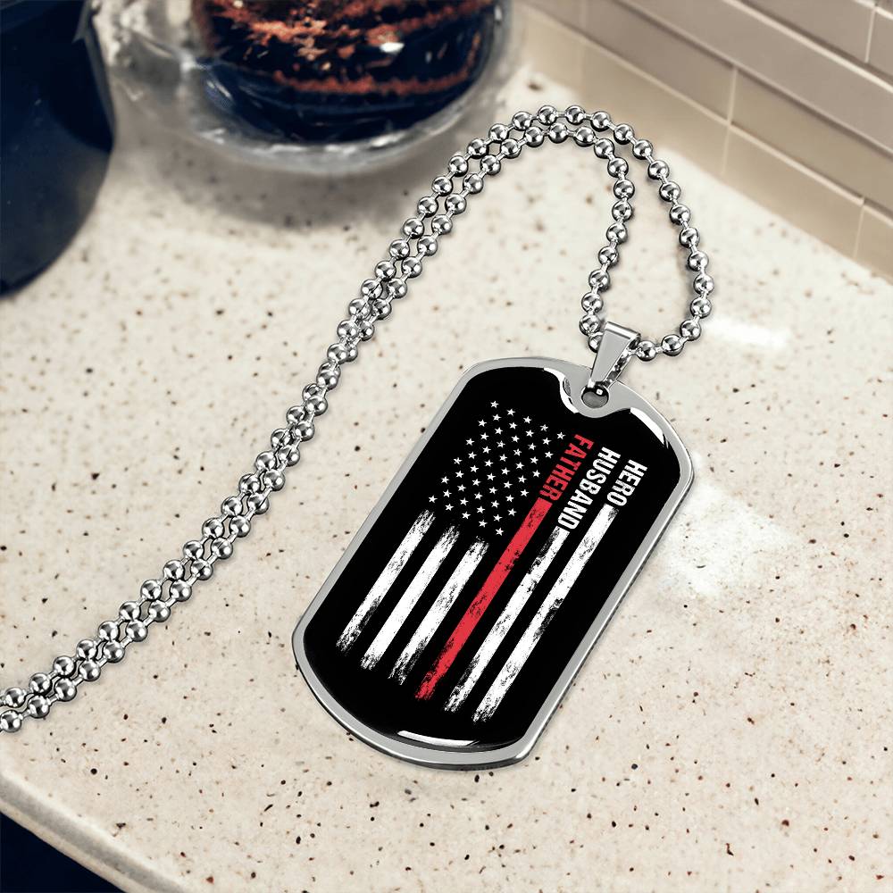 Hero Husband Father American Flag Dog Tag, Gift For Dad, Father's Day Gift