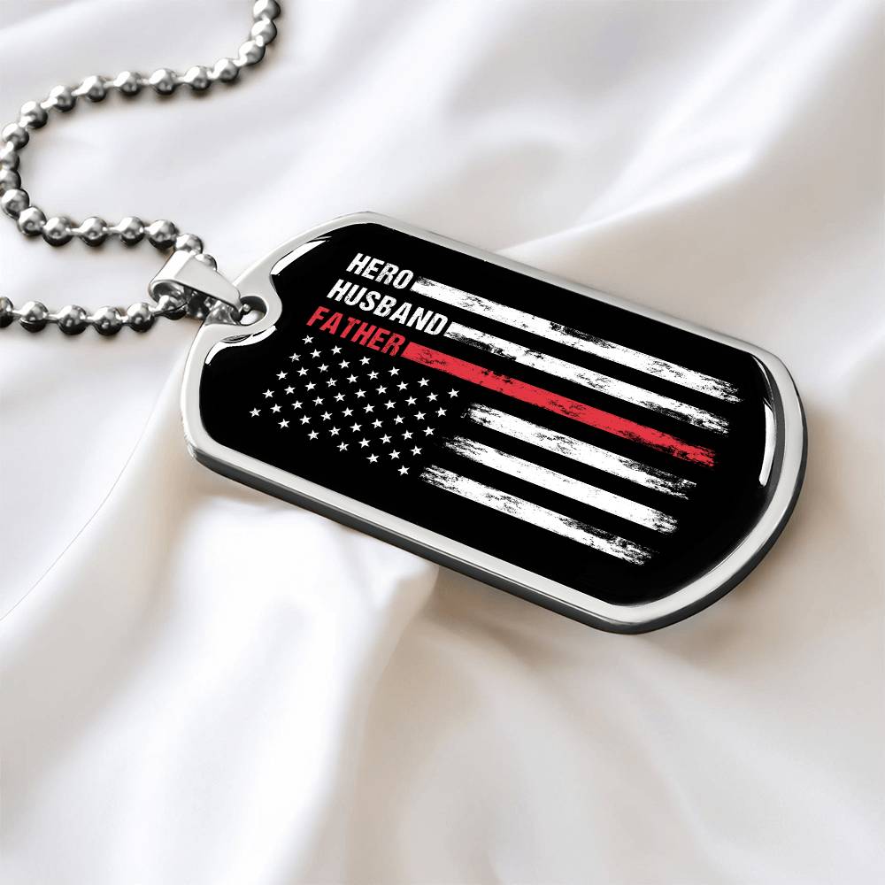 Hero Husband Father American Flag Dog Tag, Gift For Dad, Father's Day Gift