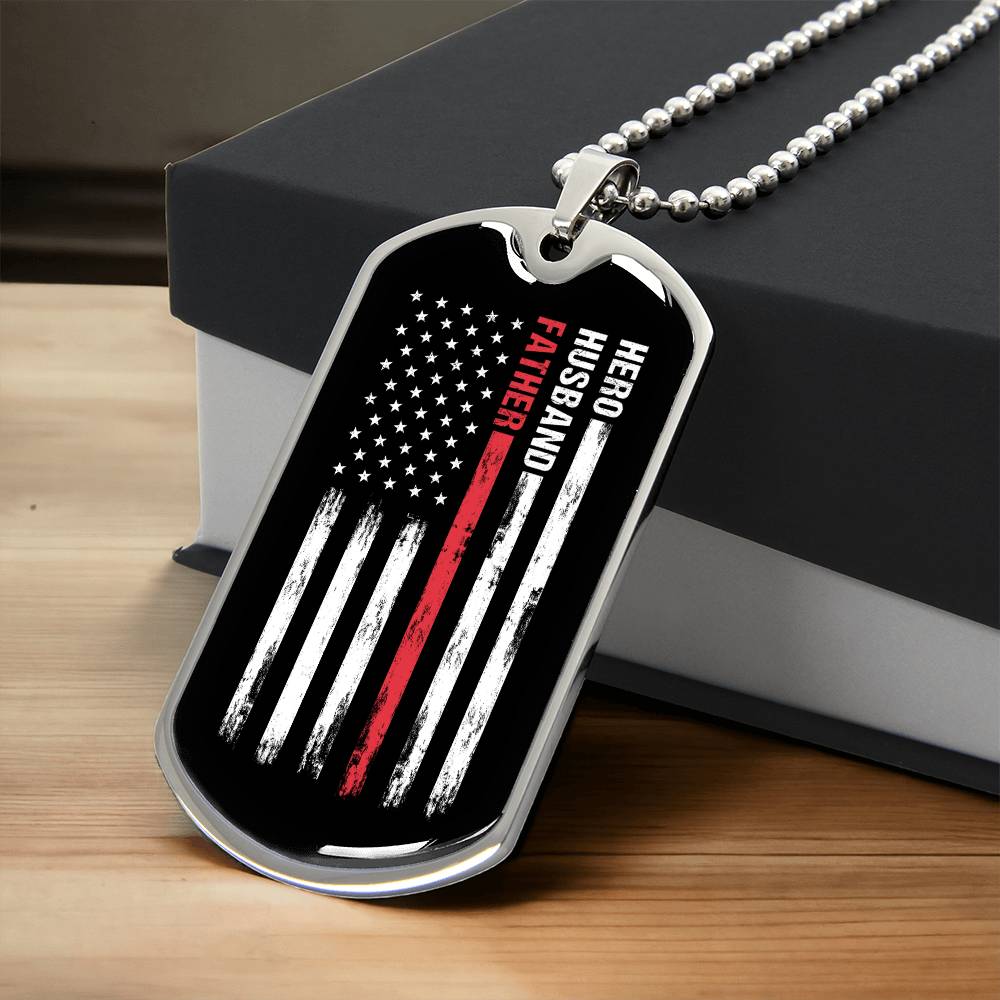 Hero Husband Father American Flag Dog Tag, Gift For Dad, Father's Day Gift