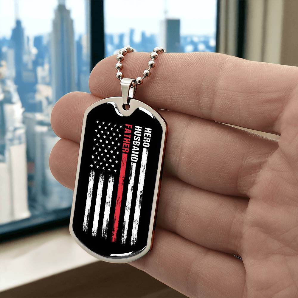 Hero Husband Father American Flag Dog Tag, Gift For Dad, Father's Day Gift