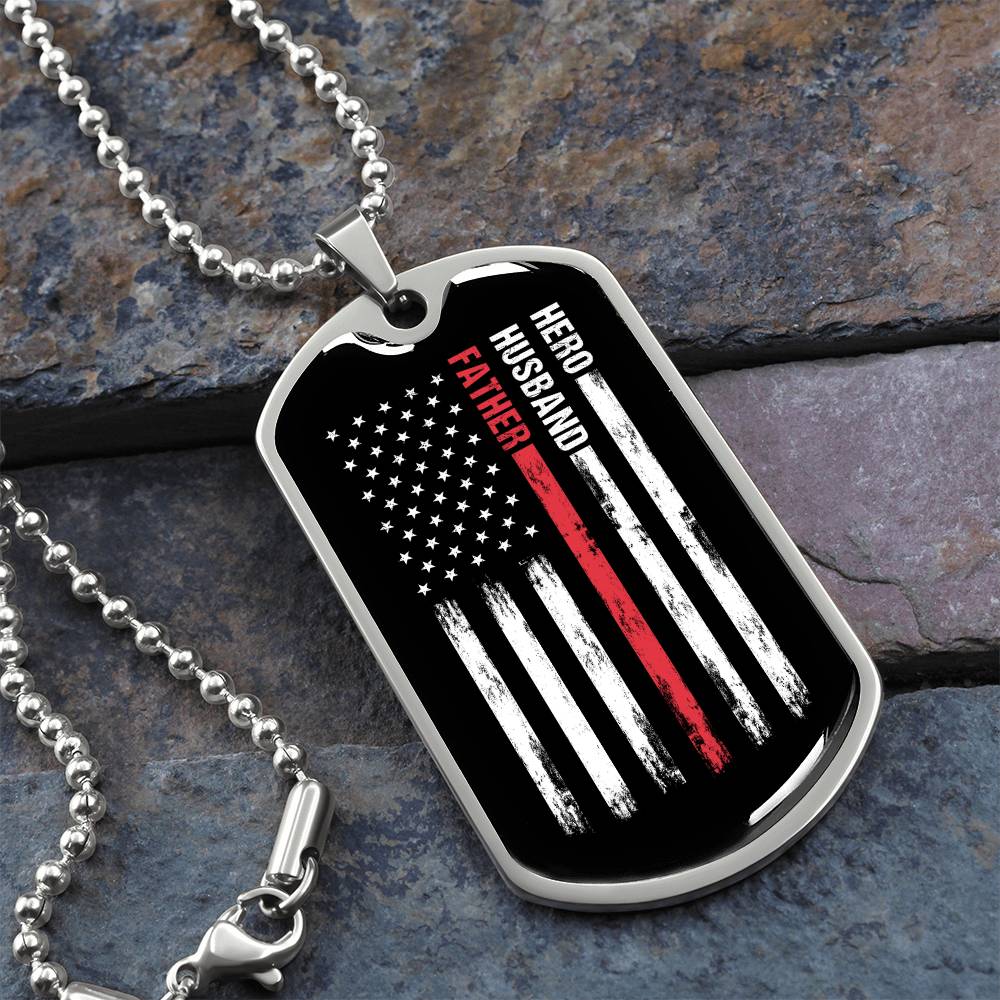 Hero Husband Father American Flag Dog Tag, Gift For Dad, Father's Day Gift