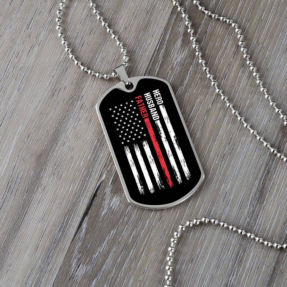 Hero Husband Father American Flag Dog Tag, Gift For Dad, Father's Day Gift