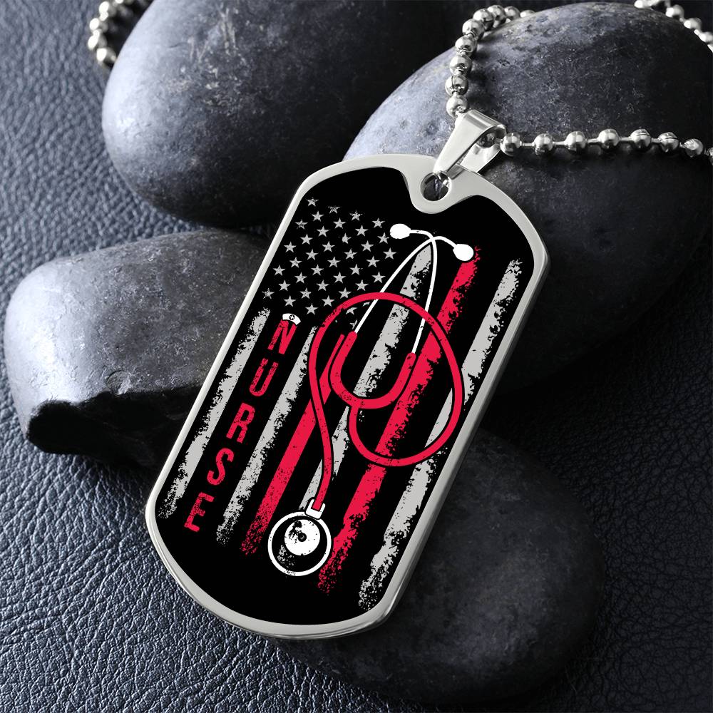 American Nurse American Flag Dog Tag