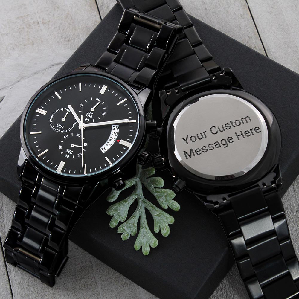 Custom Engraved Black Chronograph Watch