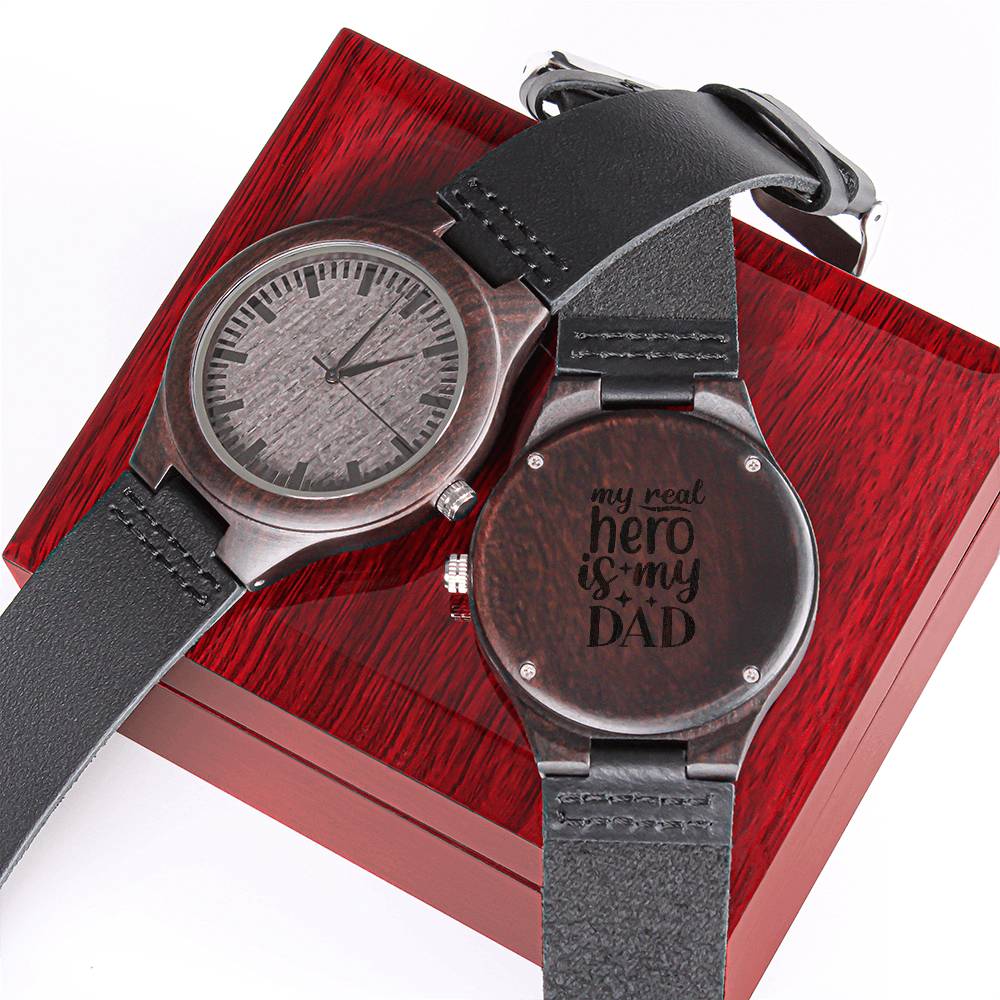 My Real Hero - Dad Engraved Wooden Watch