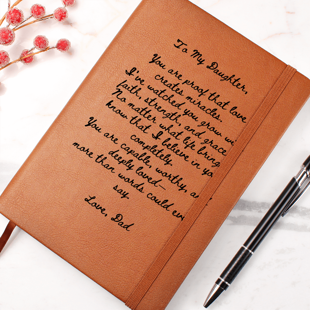 To My Daughter Leather Journal from Dad – Faith, Strength & Love Message Gift