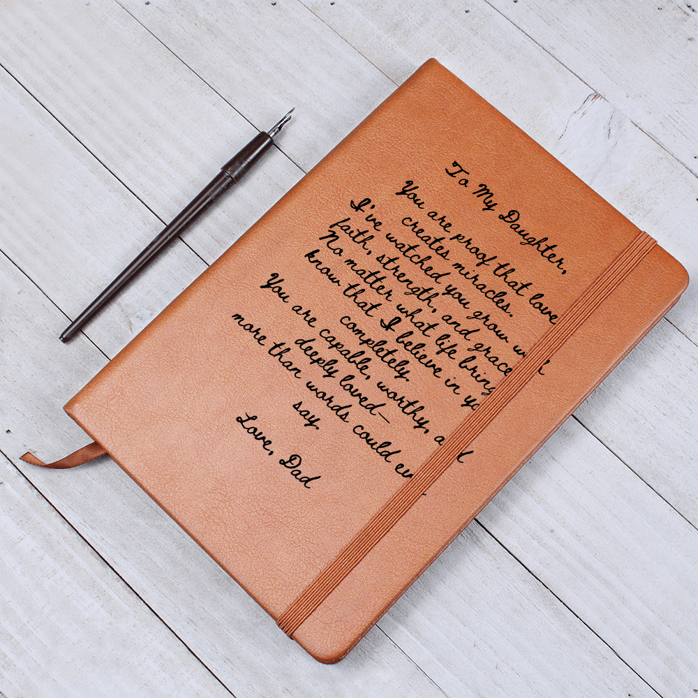 To My Daughter Leather Journal from Dad – Faith, Strength & Love Message Gift