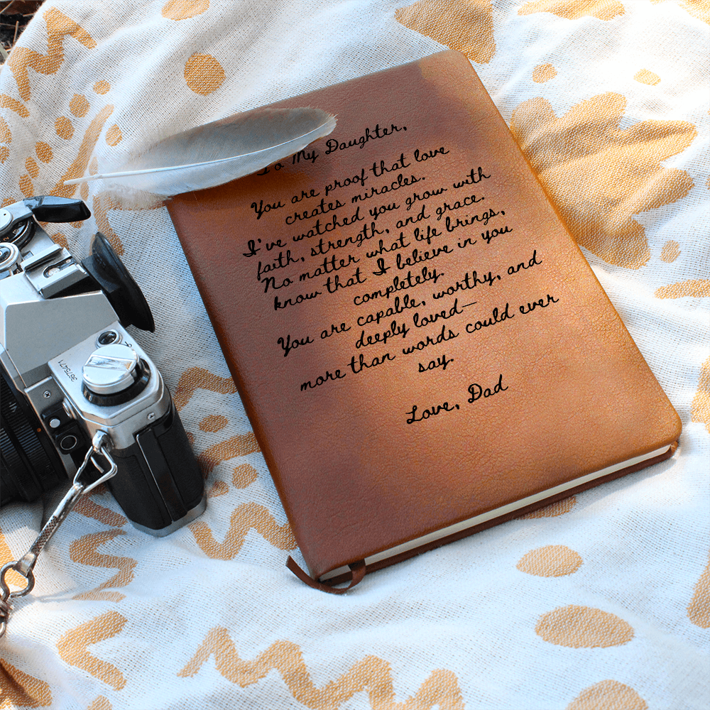 To My Daughter Leather Journal from Dad – Faith, Strength & Love Message Gift