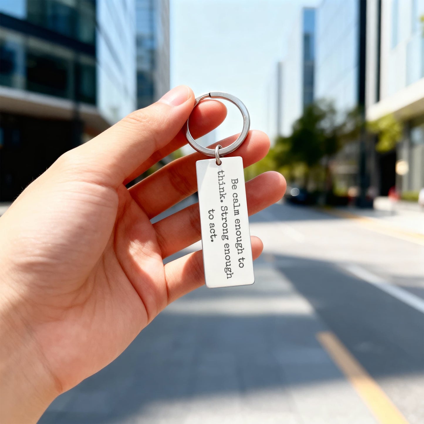 Be Calm Enough to Think Strong Enough to Act Rectangular Keychain