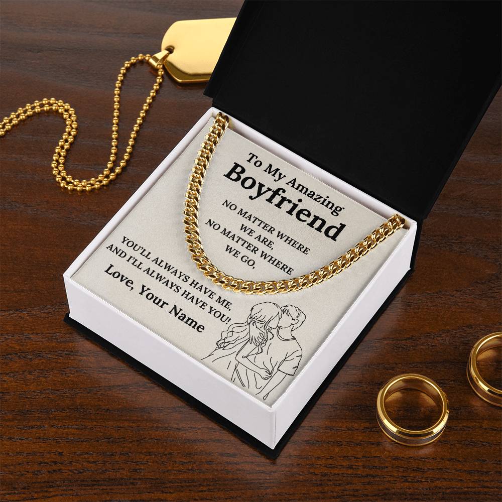 To My Amazing Boyfriend Cuban Link Chain with Custom Message Card (Beige Background)