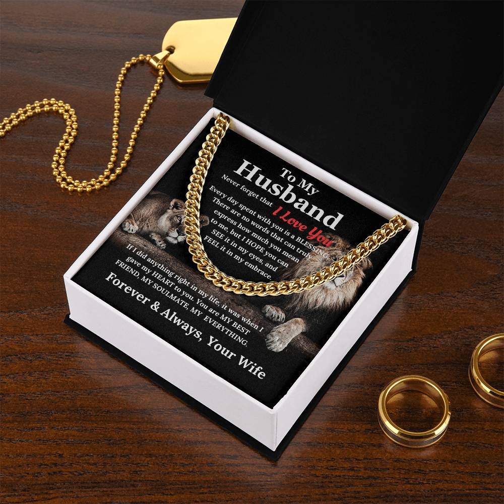 To My Husband - My Everything Cuban Link Chain Lion Couple Design