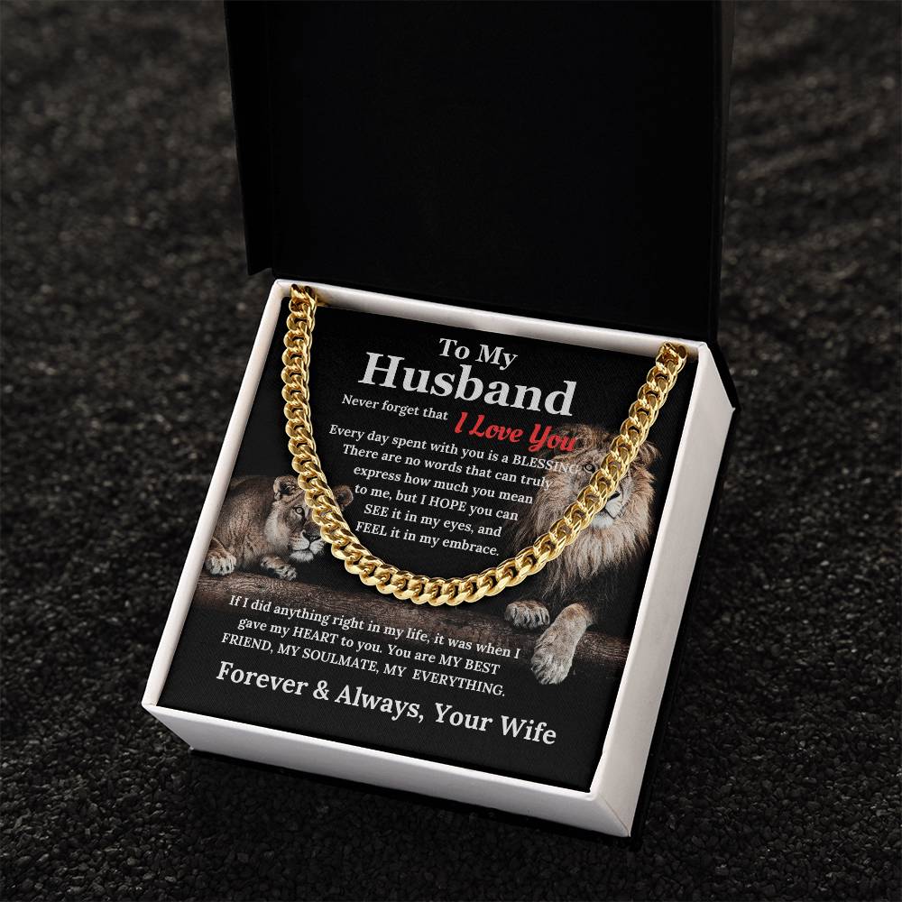 To My Husband - My Everything Cuban Link Chain Lion Couple Design