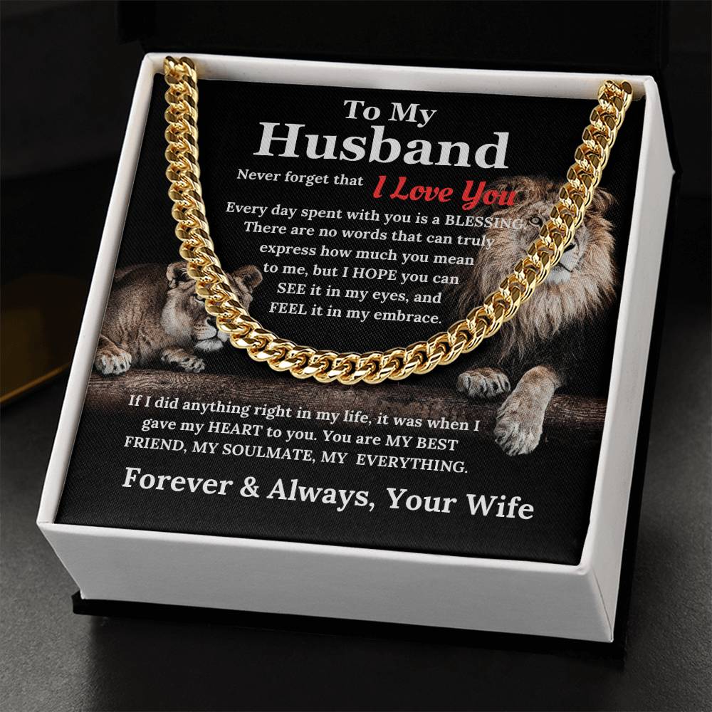 To My Husband - My Everything Cuban Link Chain Lion Couple Design