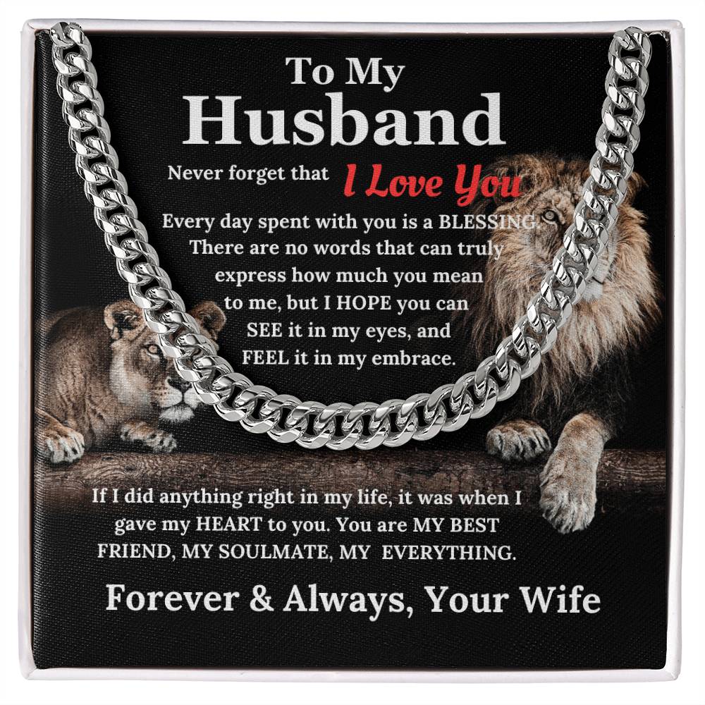 To My Husband - My Everything Cuban Link Chain Lion Couple Design