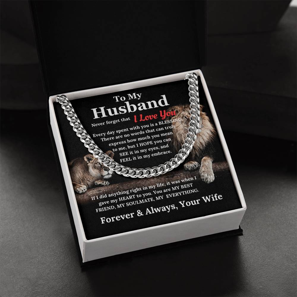 To My Husband - My Everything Cuban Link Chain Lion Couple Design