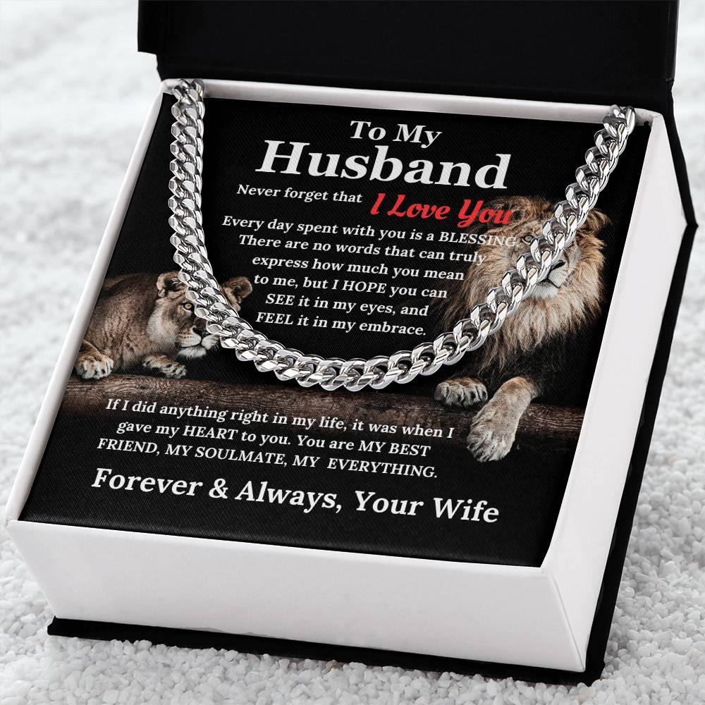 To My Husband - My Everything Cuban Link Chain Lion Couple Design