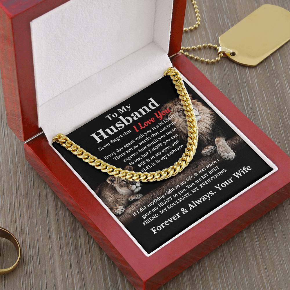 To My Husband - My Everything Cuban Link Chain Lion Couple Design