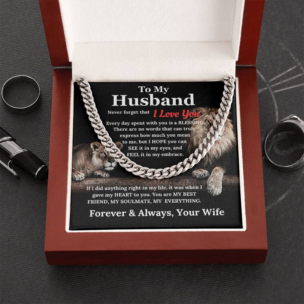 To My Husband - My Everything Cuban Link Chain Lion Couple Design