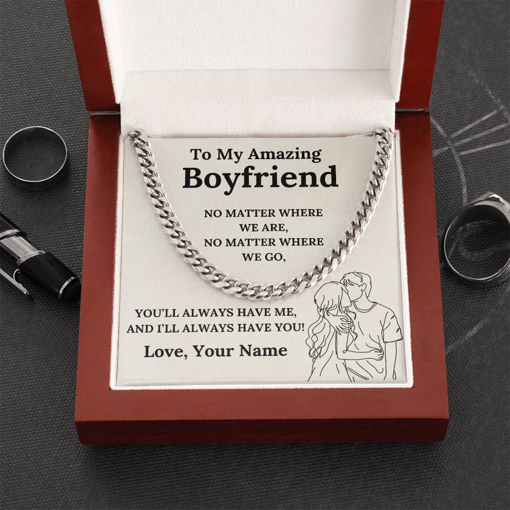 To My Amazing Boyfriend Cuban Link Chain with Custom Message Card (Beige Background)