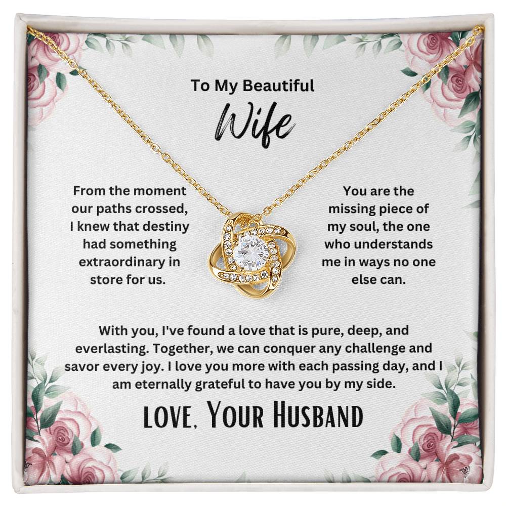 To My Beautiful Wife - Floral Destiny - Love Knot Necklace