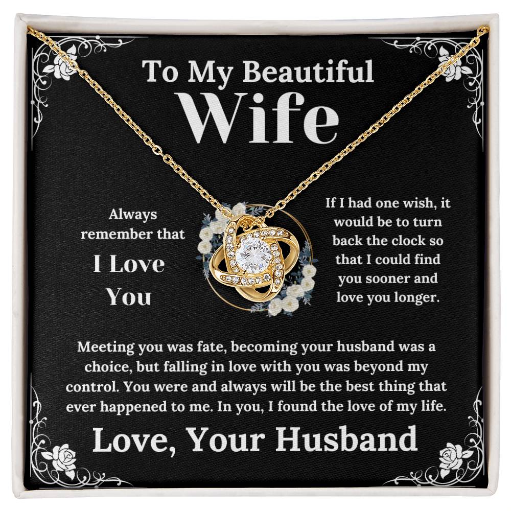 To My Beautiful Wife White Floral Design - Love Knot Necklace