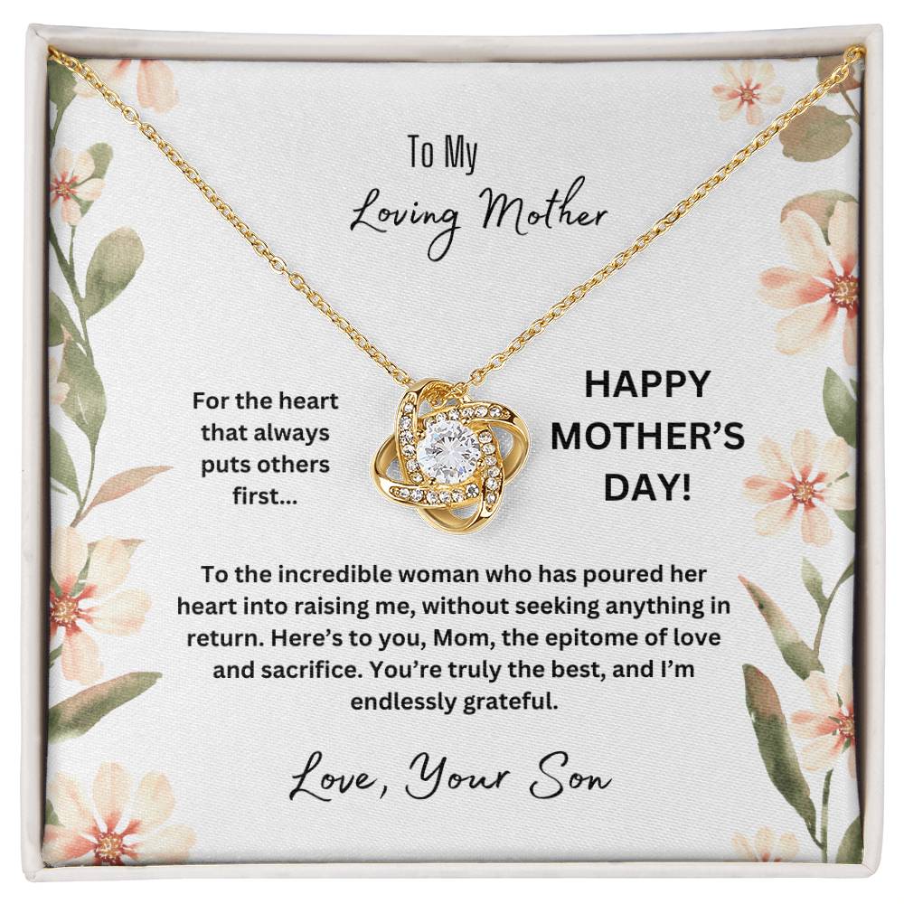 To My Loving Mother Happy Mother's Day Love Knot Necklace From Son