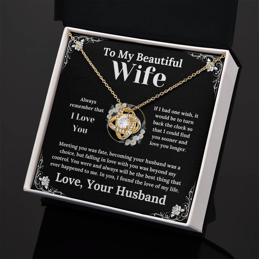 To My Beautiful Wife White Floral Design - Love Knot Necklace