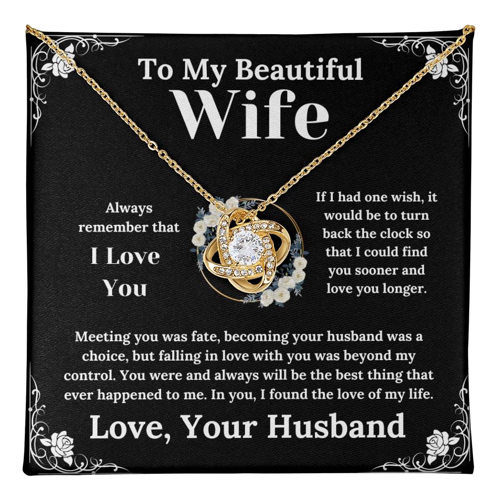 To My Beautiful Wife White Floral Design - Love Knot Necklace