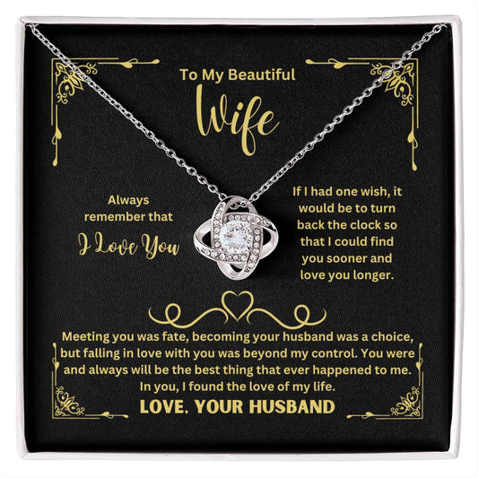 To My Beautiful Wife - Yellow Heart Design - Love Knot Necklace