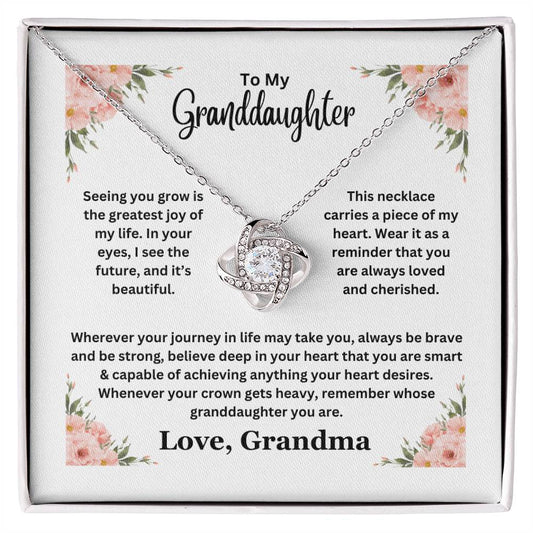 To My Granddaughter - Pink Floral Frame - Love Knot Necklace