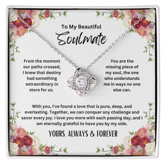 To My Beautiful Soulmate - Floral Frame - Love Knot Necklace