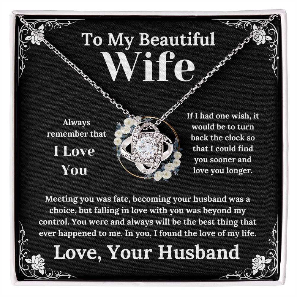 To My Beautiful Wife White Floral Design - Love Knot Necklace