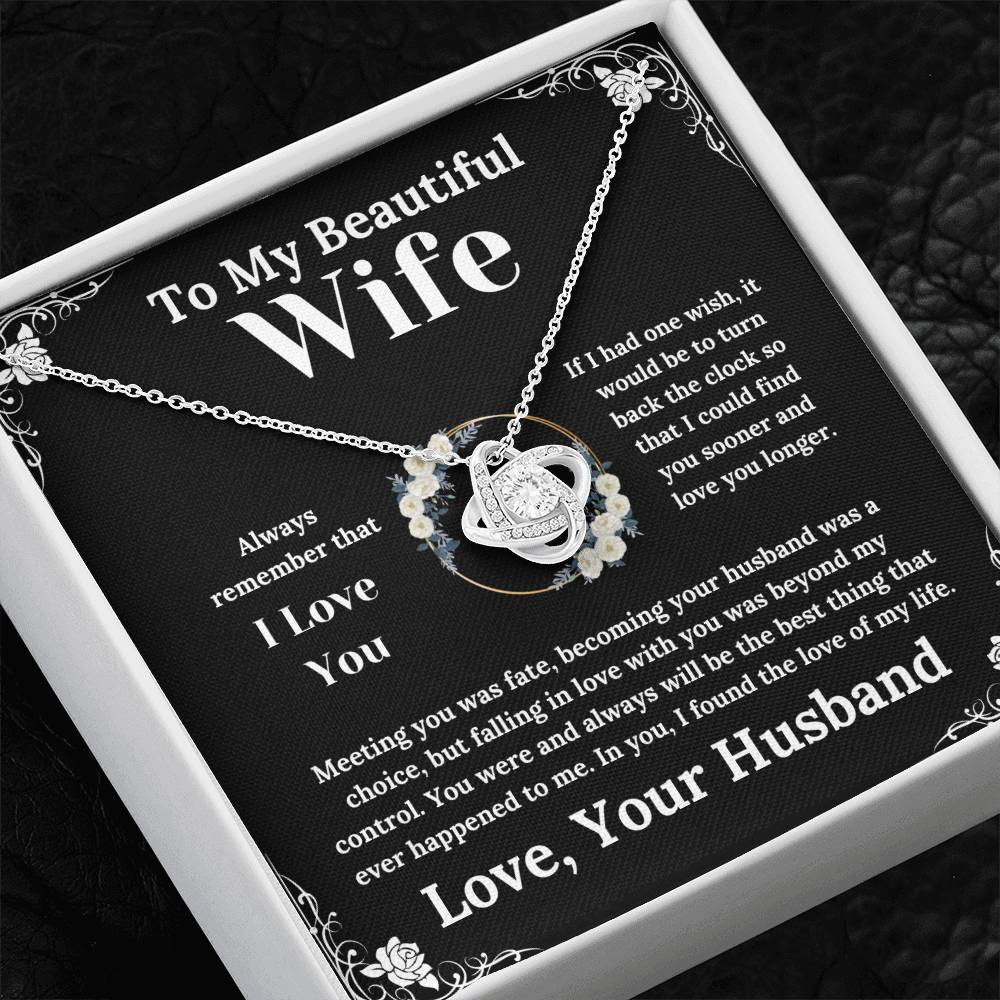 To My Beautiful Wife White Floral Design - Love Knot Necklace