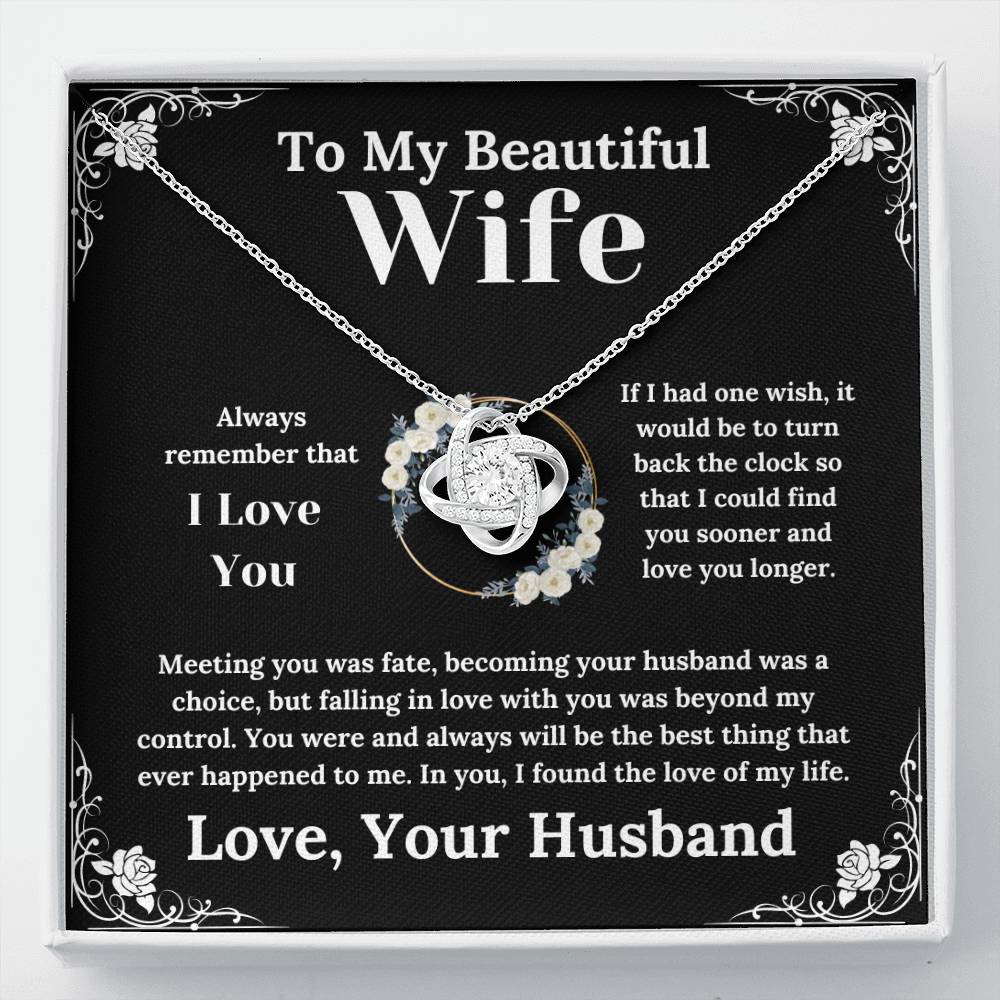 To My Beautiful Wife White Floral Design - Love Knot Necklace