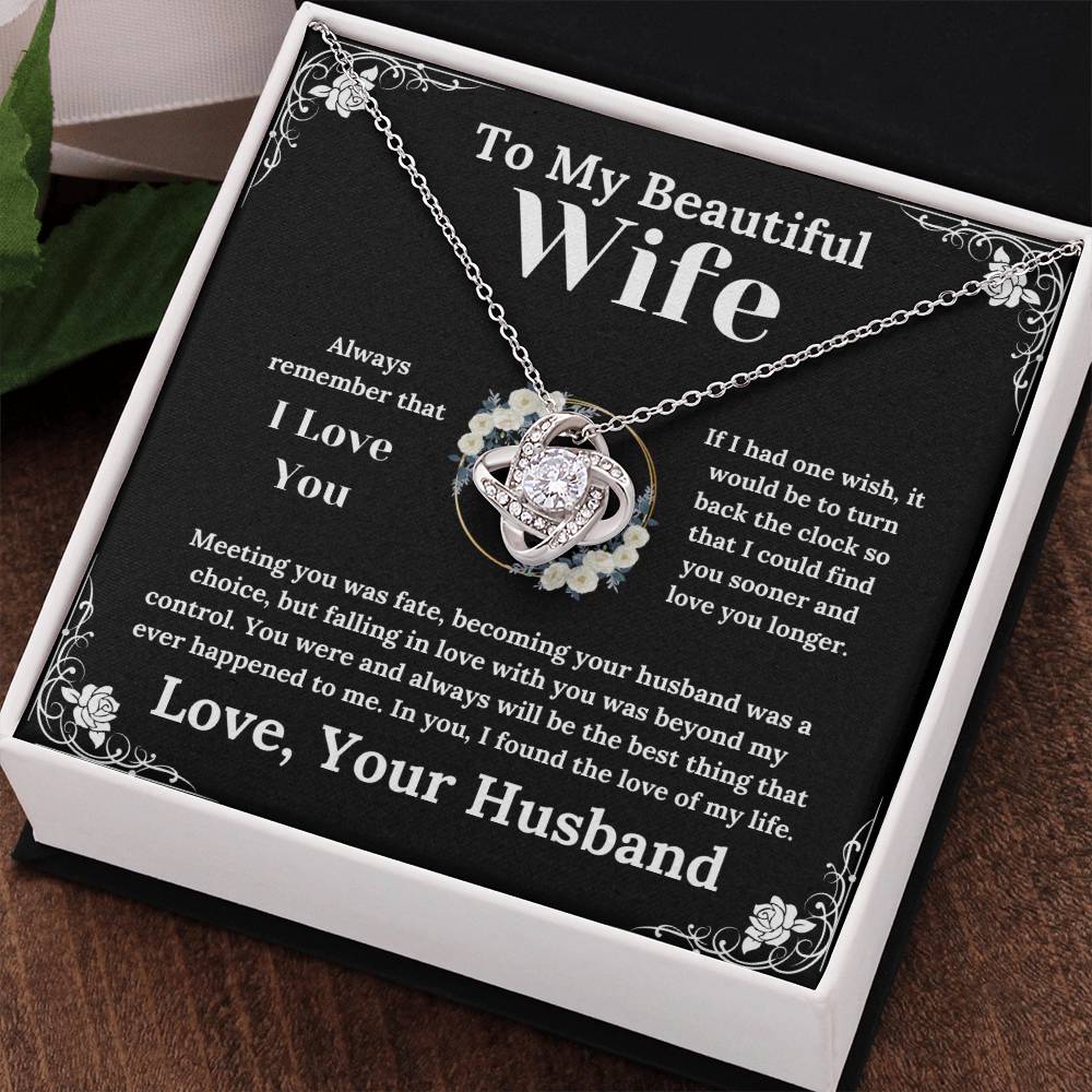 To My Beautiful Wife White Floral Design - Love Knot Necklace