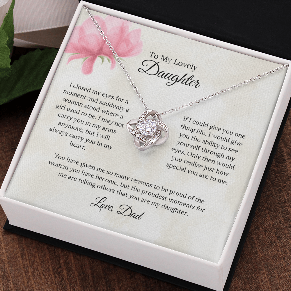 To My Lovely Daughter Love Knot Necklace