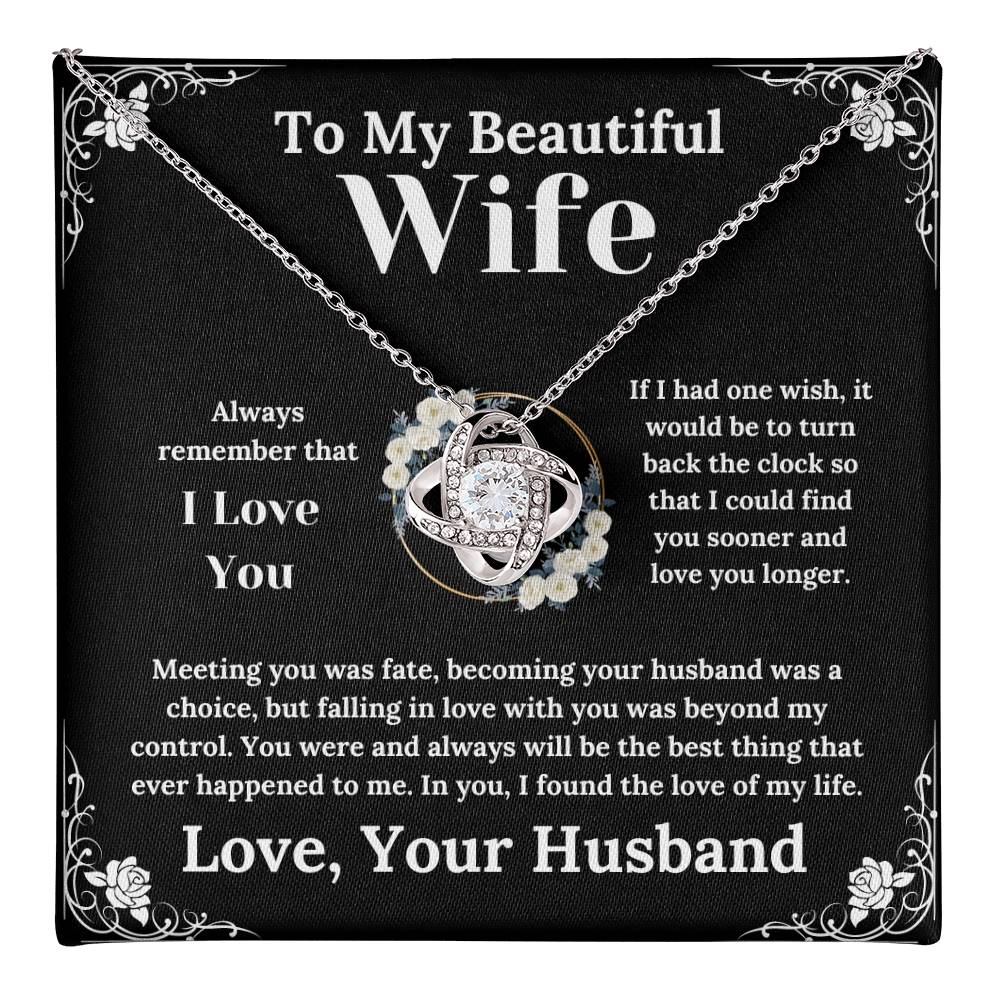 To My Beautiful Wife White Floral Design - Love Knot Necklace