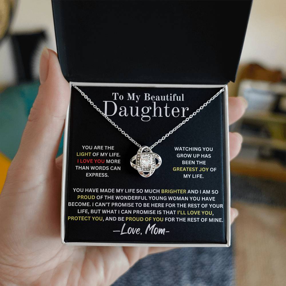 To My Daughter Light Of My Life - Love Knot Necklace From Mom
