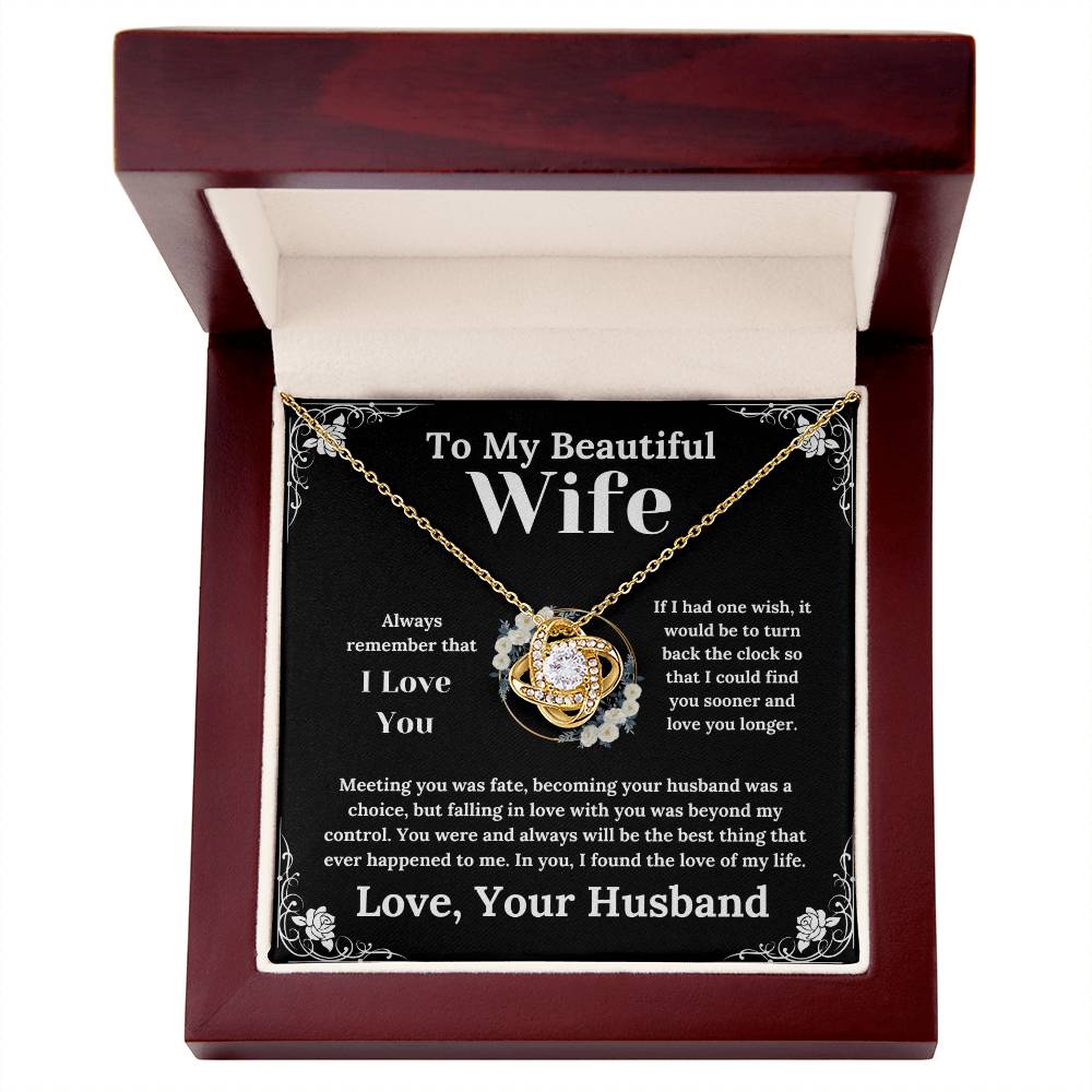 To My Beautiful Wife White Floral Design - Love Knot Necklace