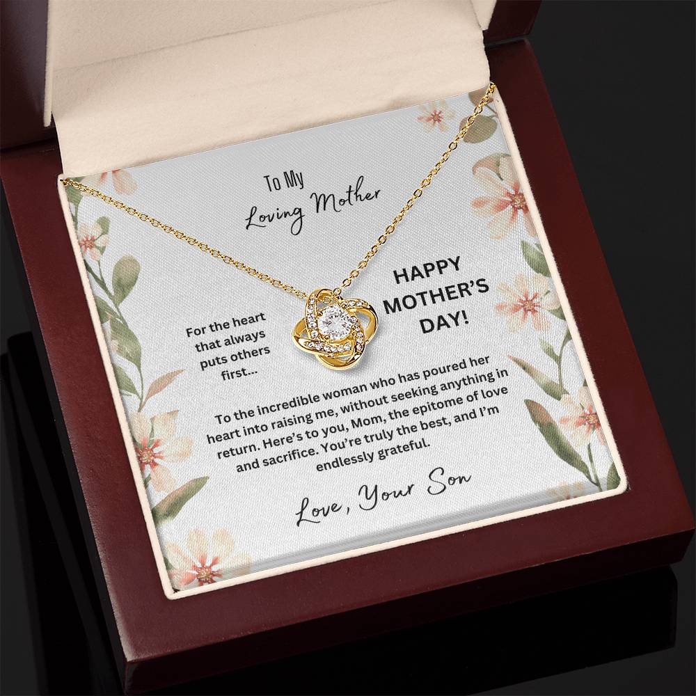 To My Loving Mother Happy Mother's Day Love Knot Necklace From Son
