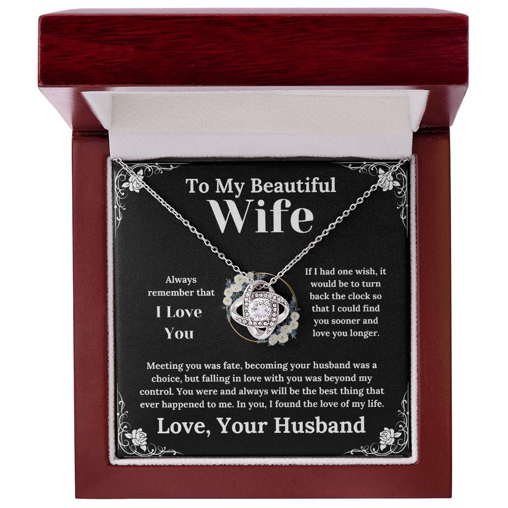 To My Beautiful Wife White Floral Design - Love Knot Necklace