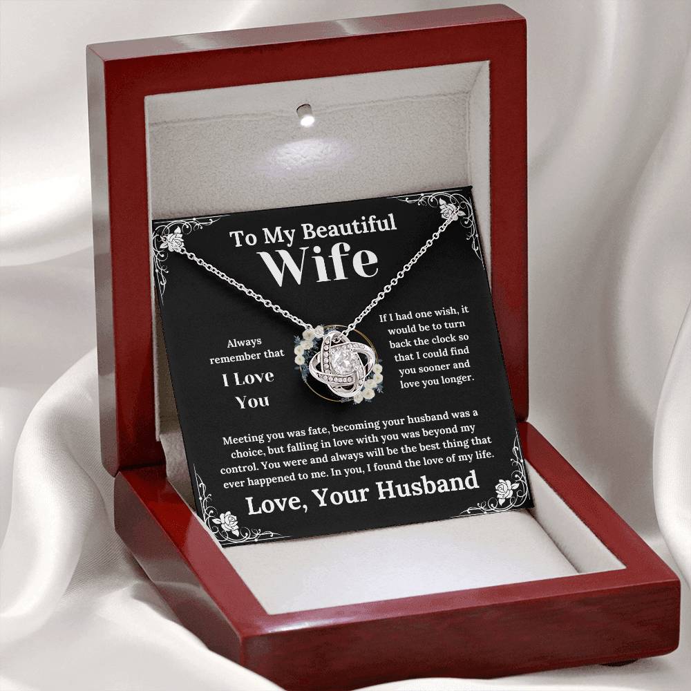 To My Beautiful Wife White Floral Design - Love Knot Necklace