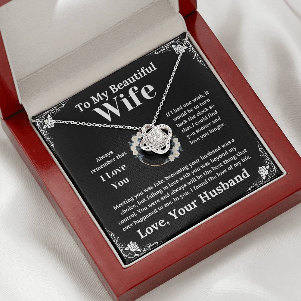 To My Beautiful Wife White Floral Design - Love Knot Necklace