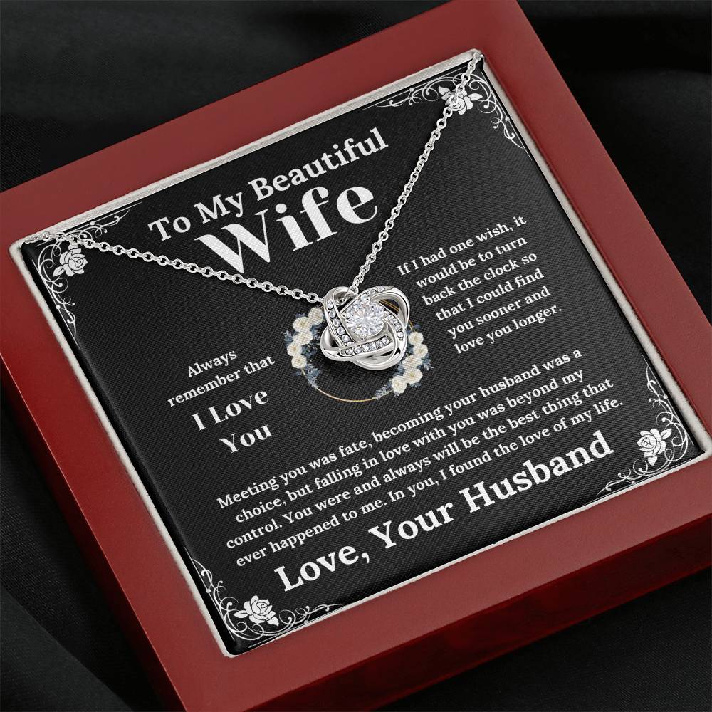 To My Beautiful Wife White Floral Design - Love Knot Necklace