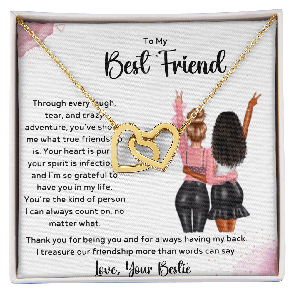 To My Best Friend - True Friendship Interlocking Hearts Necklace