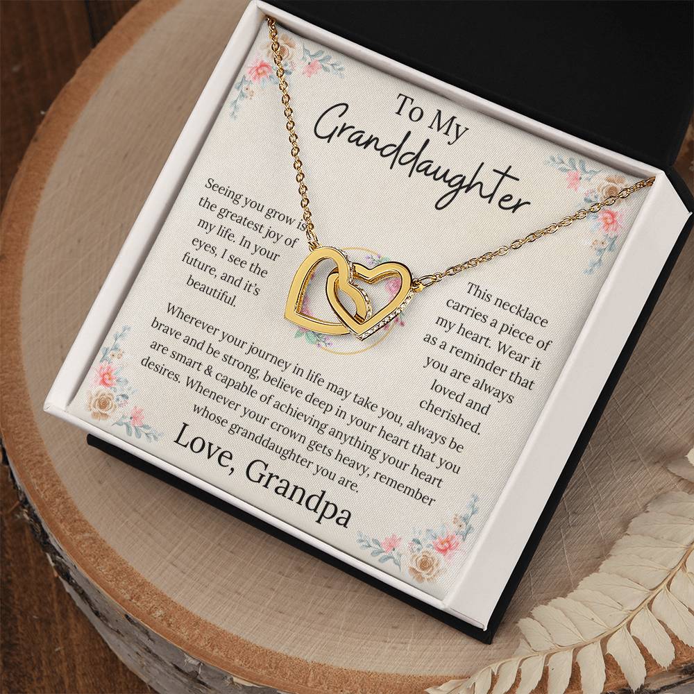 To My Granddaughter Loved & Cherished Interlocking Hearts Necklace