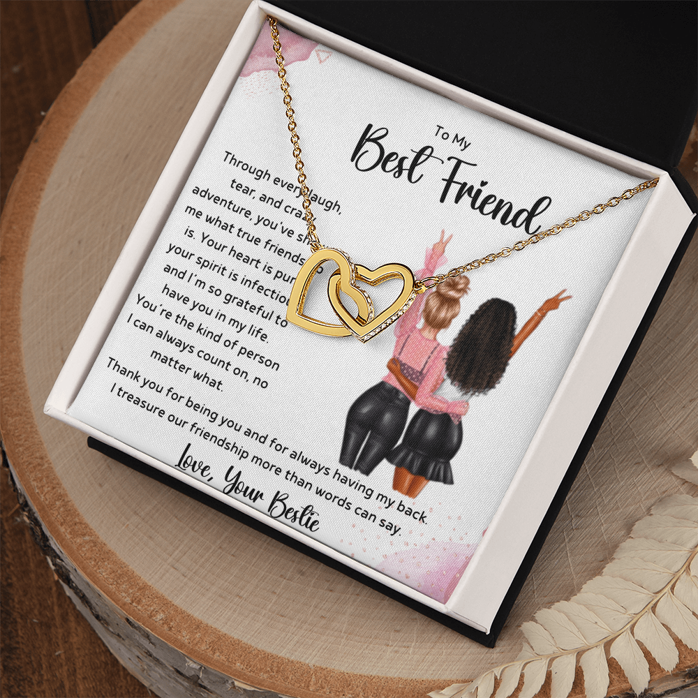 To My Best Friend - True Friendship Interlocking Hearts Necklace