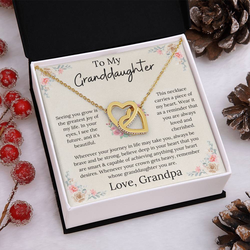 To My Granddaughter Loved & Cherished Interlocking Hearts Necklace