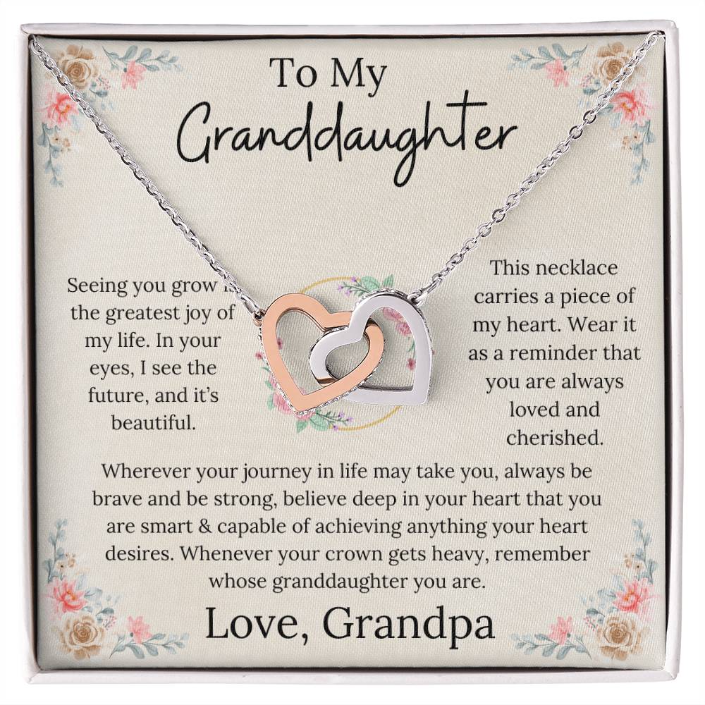 To My Granddaughter Loved & Cherished Interlocking Hearts Necklace